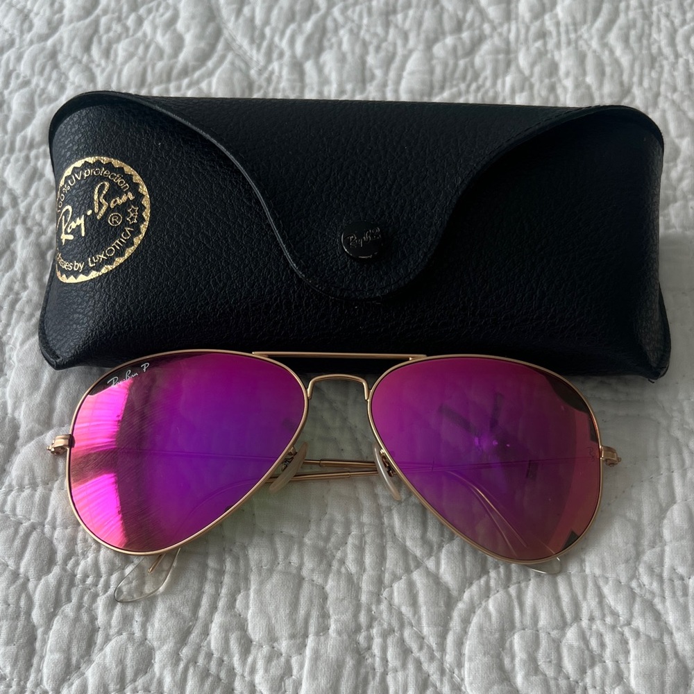 Ray-Ban Gold Frame Sunglasses with Pink Purple Lenses